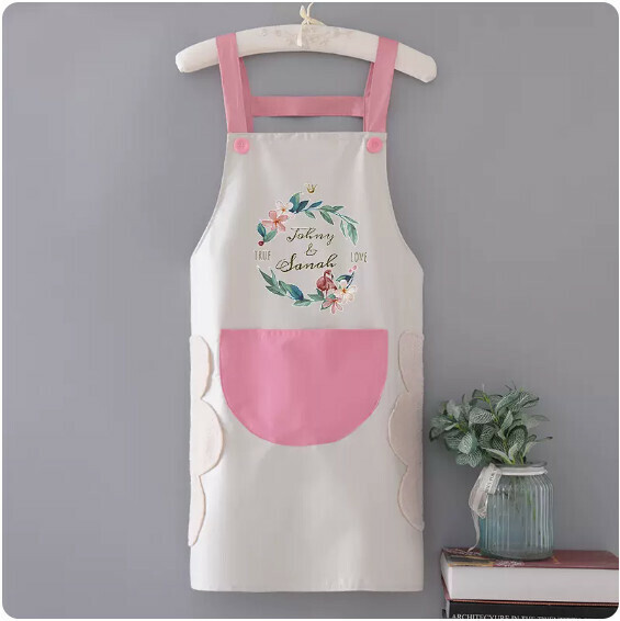 New apron [Hand-wipe waterproof suspender wreath bird gray with pink] [Specification: 72*68CM]