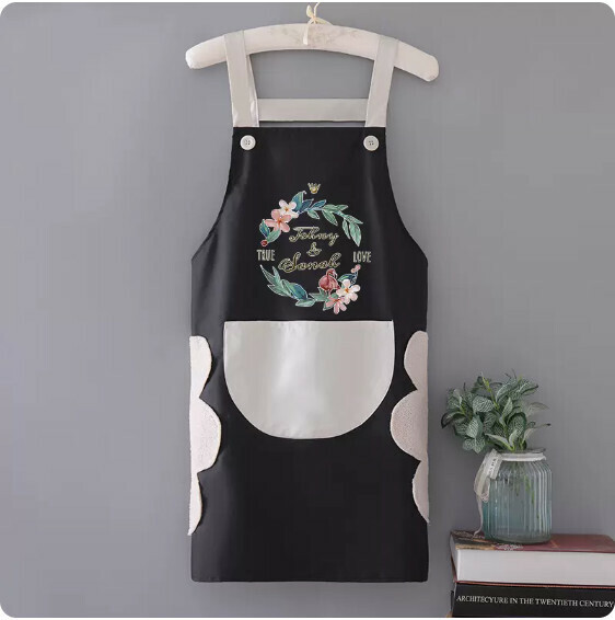New apron [Hand-wipe waterproof suspender wreath bird black with gray] [Specification: 72*68CM]