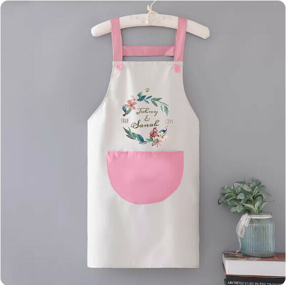 New apron [waterproof suspender wreath bird gray with pink] [specification: 72*68CM]
