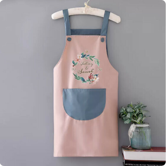 New apron [waterproof suspender wreath bird pink with blue] [specification: 72*68CM]