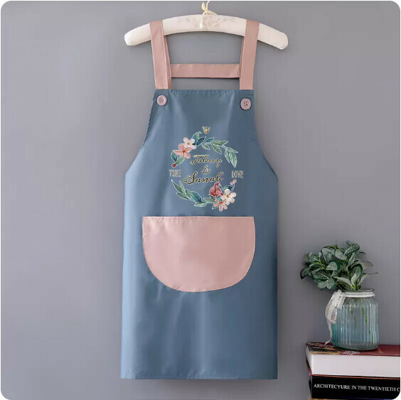 New apron [waterproof suspender wreath bird blue with pink] [specification: 72*68CM]