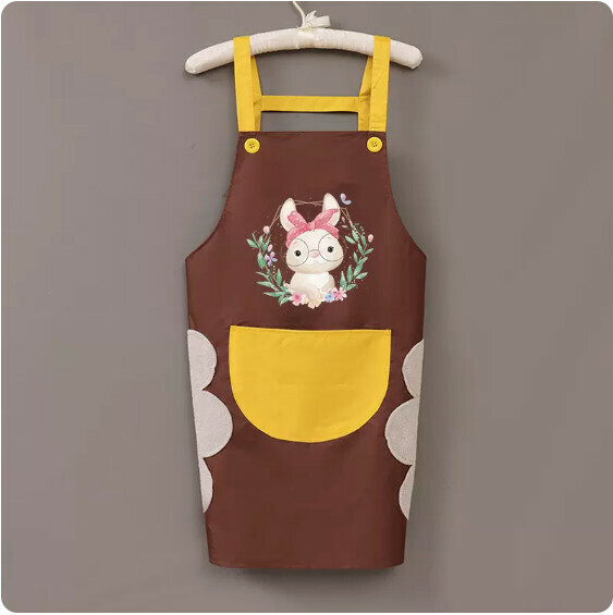 New apron [Hand-wipe waterproof suspender with yellow rabbit headband] [Specification: 72*68CM]