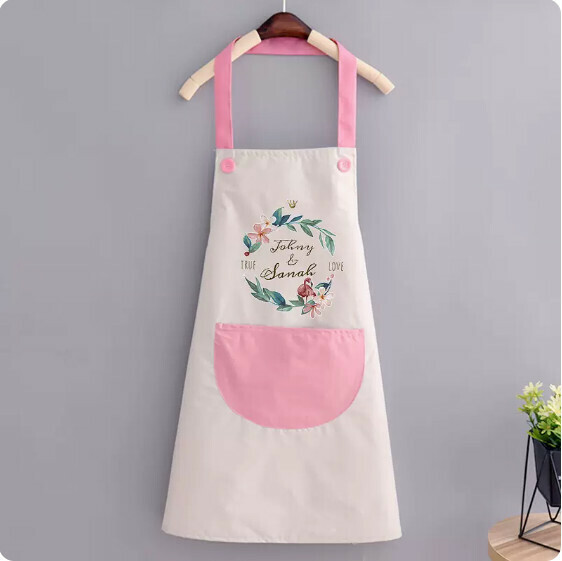 New apron [waterproof halterneck wreath bird gray with pink] [specification: 72*68CM]