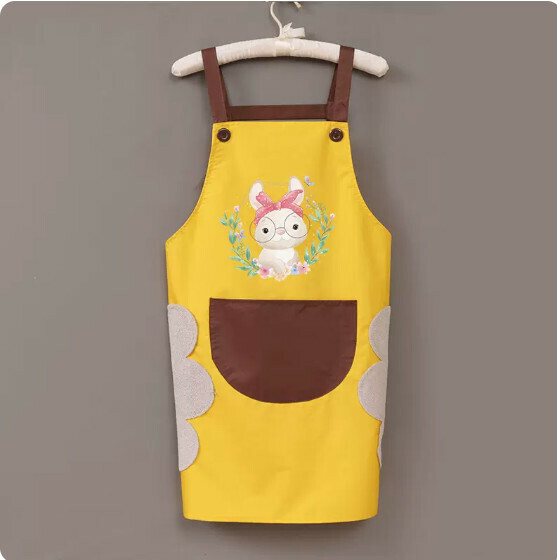New apron [hand-wiping waterproof suspender yellow with coffee hair band rabbit] [Specification: 72*68CM]
