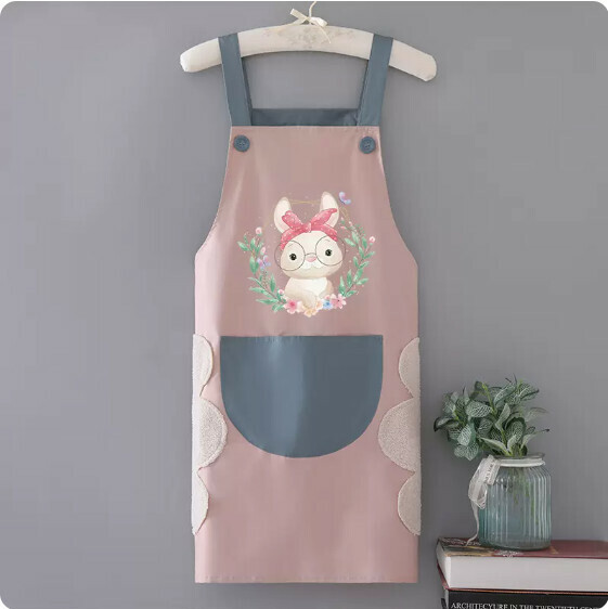 New apron [hand-wiping waterproof back powder with blue headband rabbit] [Specification: 72*68CM]