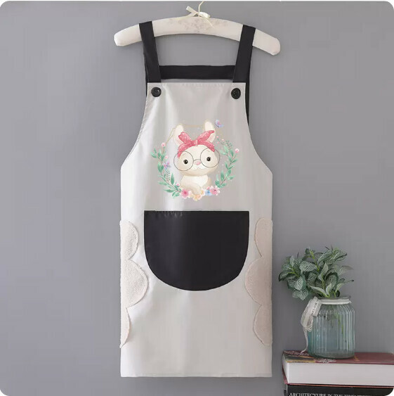 New apron [hand-wiping waterproof suspender gray with black hair hoop rabbit] [Specification: 72*68CM]