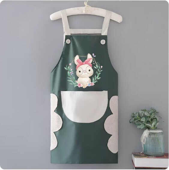 New apron [hand-wiping waterproof suspender green with gray headband rabbit] [Specification: 72*68CM]