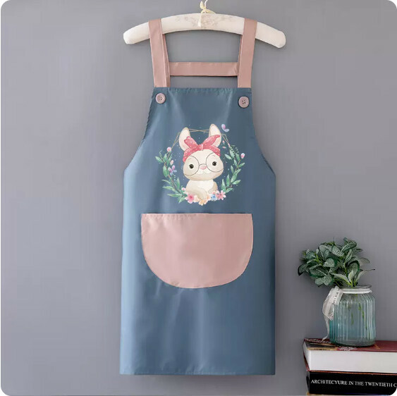 New apron [waterproof suspender blue with pink headband rabbit] [specification: 72*68CM]