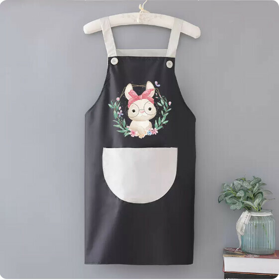 New apron [waterproof suspender black with gray headband rabbit] [specification: 72*68CM]