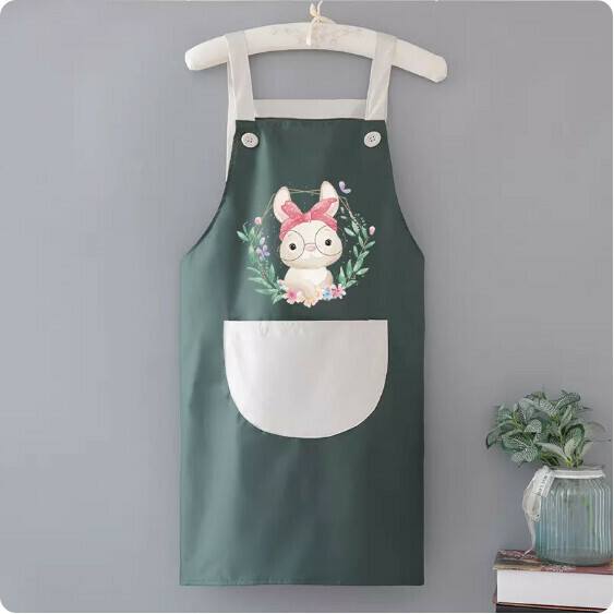 New apron [waterproof suspender green with gray headband rabbit] [specification: 72*68CM]