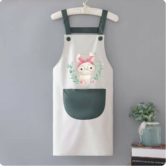 New apron [waterproof suspender gray with green rabbit headband] [specification: 72*68CM]