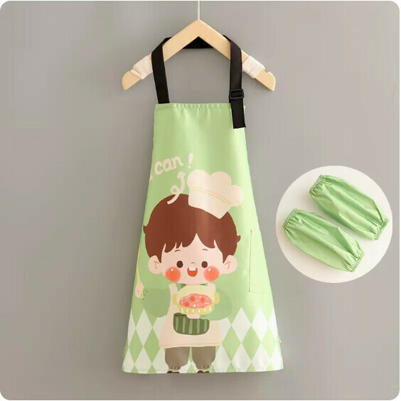 New children's apron [adjustable children's environmentally friendly cooking boy halter + sleeves] [Specification: 57*47CM]