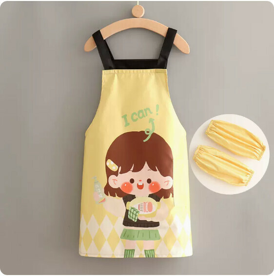 New children's apron [adjustable children's environmentally friendly dishwashing girl's straps + sleeves] [Specification: 57*47CM]