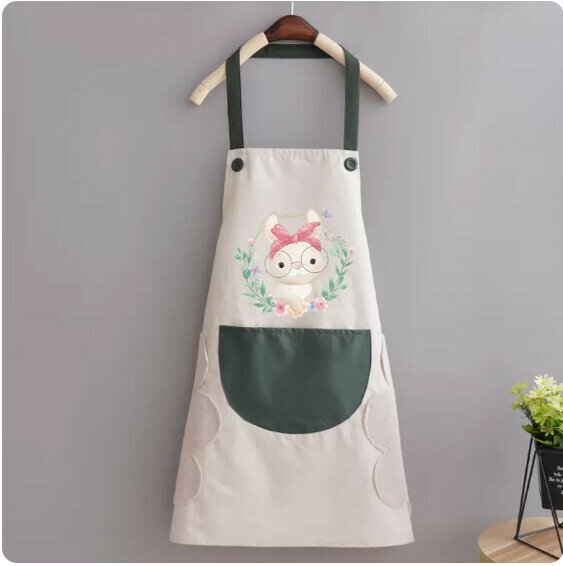 New apron [hand wipeable - waterproof halter gray with green hoop rabbit] [Specification: 70*90CM]
