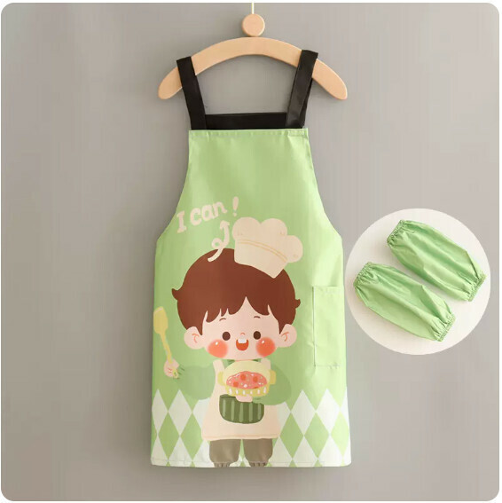 New children's apron [adjustable children's environmentally friendly cooking boy straps + sleeves] [Specification: 57*47CM]
