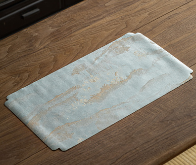 新款中式織錦防水茶桌幹泡席(淺綠雲山)(尺寸:長50CM*寬28CM)