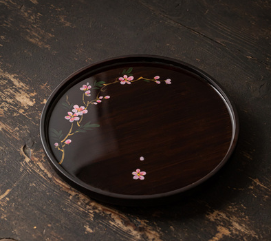 新款復古重竹茶點盤(梅花)(尺寸:長23CM*高2CM)