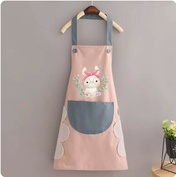 New apron [hand-wipeable - waterproof halterneck powder with blue headband rabbit] [Specification: 70*90CM]