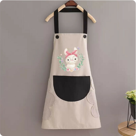 New apron [hand-wipeable - waterproof halterneck gray with black hair hoop rabbit] [Specification: 70*90CM]