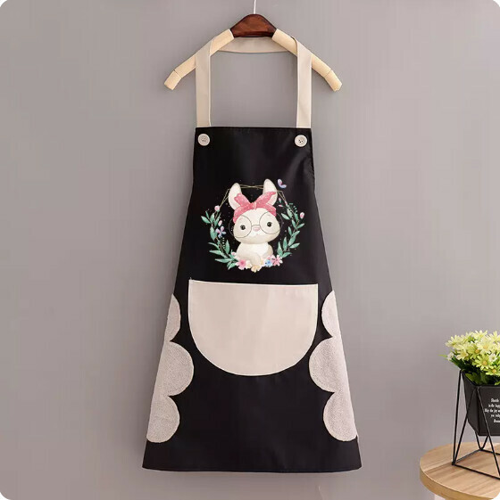 New apron [hand-wipeable - waterproof halterneck black with gray headband rabbit] [Specification: 70*90CM]