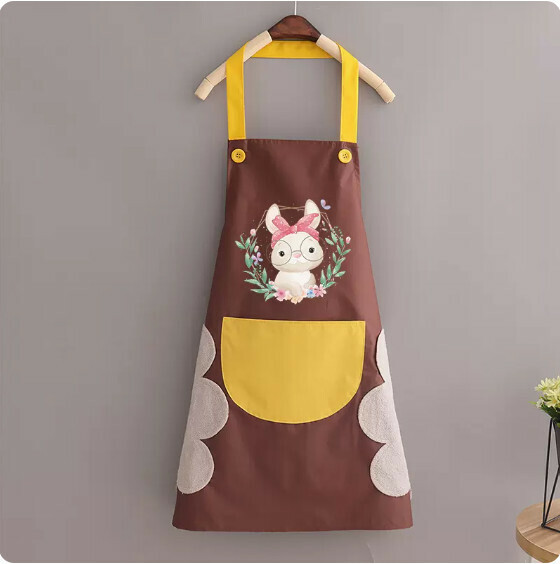 New apron [hand-wipeable - waterproof halterneck with yellow headband rabbit] [Specification: 70*90CM]