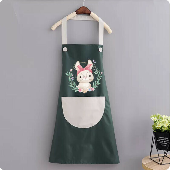 New apron [waterproof halterneck green with gray headband rabbit] [specification: 70*90CM]