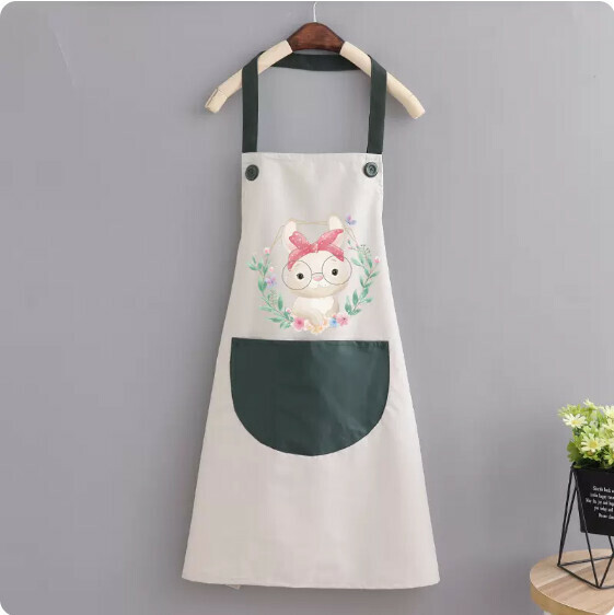 New apron [waterproof halterneck gray with green hoop rabbit] [specification: 70*90CM]