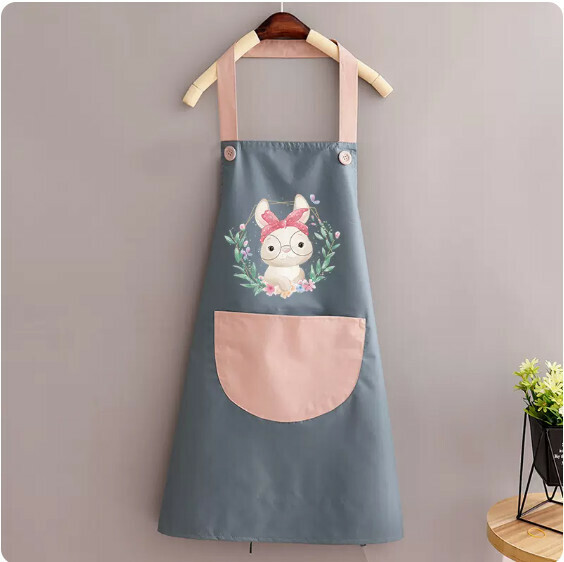 New apron [waterproof halterneck blue with pink headband rabbit] [specification: 70*90CM]