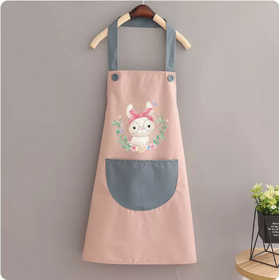 Hot recommended apron [waterproof halterneck powder with blue headband rabbit] [specification: 70*90CM]