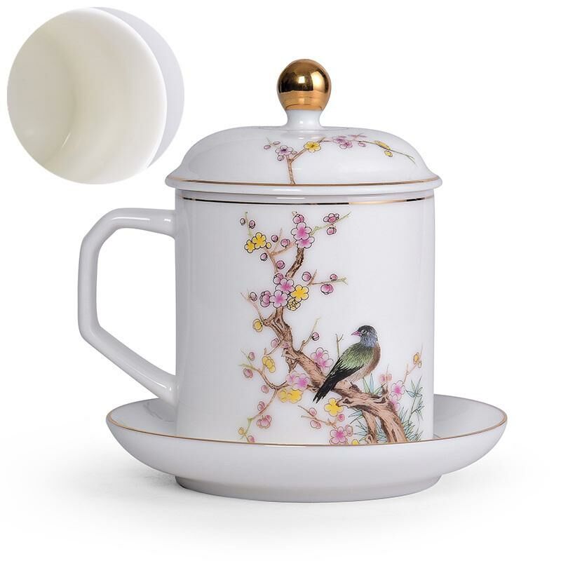 Hot recommended office ceramic cup with lid for tea making (snow tire plum bone (ceramic liner))