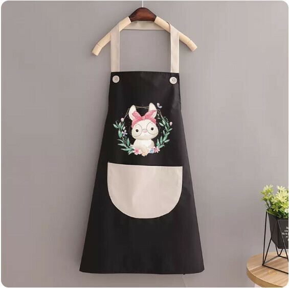 Hot recommended apron [waterproof halterneck black with gray headband rabbit] [specification: 70*90CM]