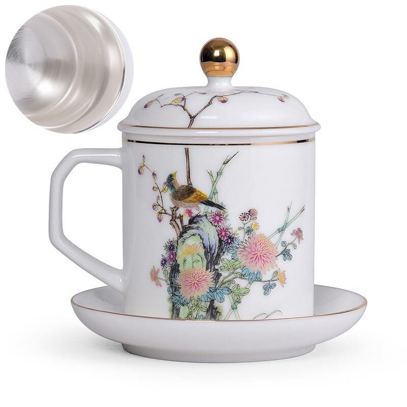Hot recommendation office ceramic cup with lid tea cup (Juzui Qiufeng (sterling silver liner))