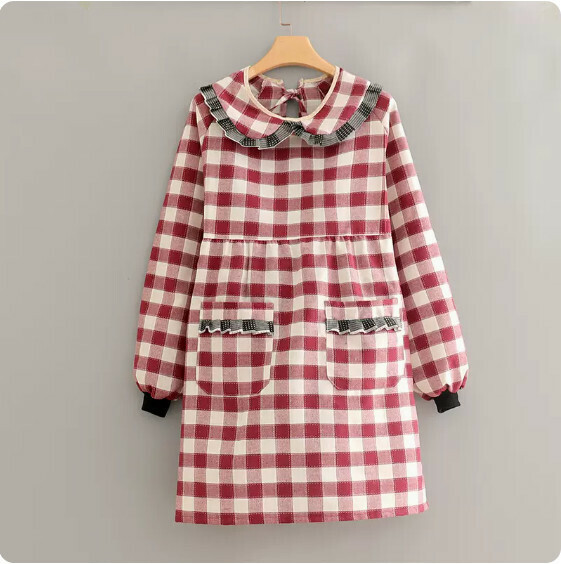 Hotly recommended pure cotton long-sleeved apron [J828 pure cotton edge lapel long-sleeved red large check] [Specification: 115*98CM]