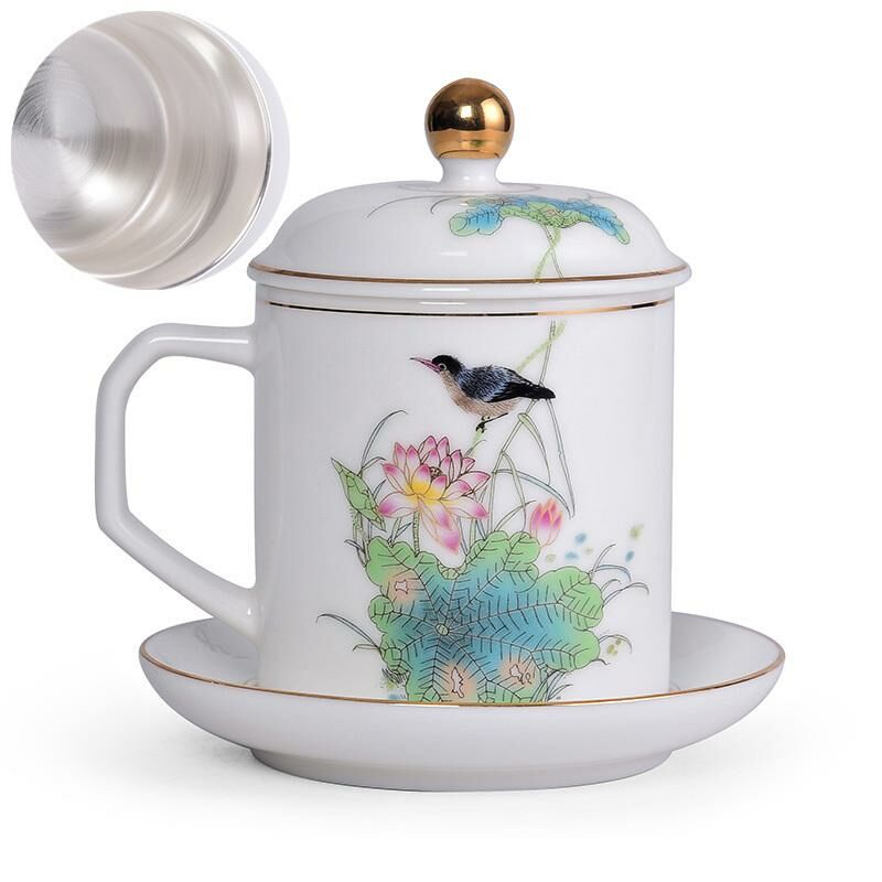 Hot recommendation office ceramic cup with lid tea cup (tender pistil beads (sterling silver liner))