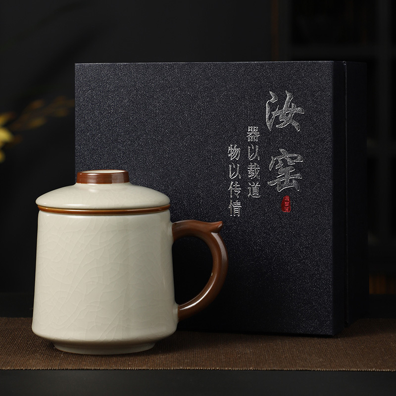 Hot recommended office ceramic cup with lid, tea and water separation tea cup (Huang Ru Longque Cup 400ml)