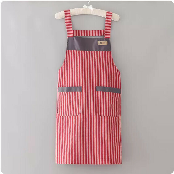 Hotly recommended apron [pure cotton split pocket strap with wide red stripe] [Specification: 100*72CM]