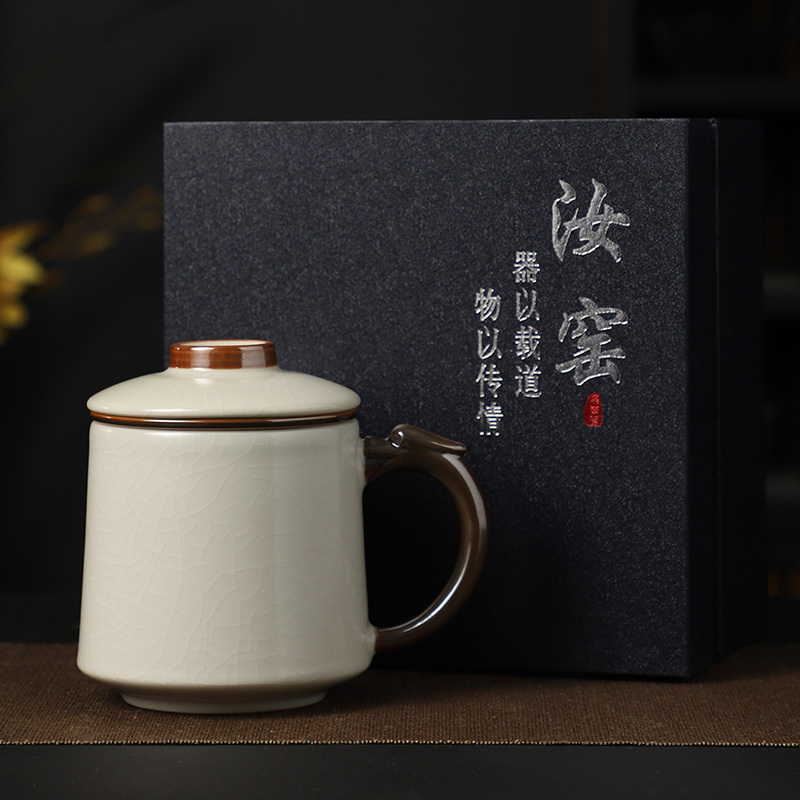 Hot recommended office ceramic cup with lid, tea and water separation tea cup (Huang Rulong Teng Cup 400ml)