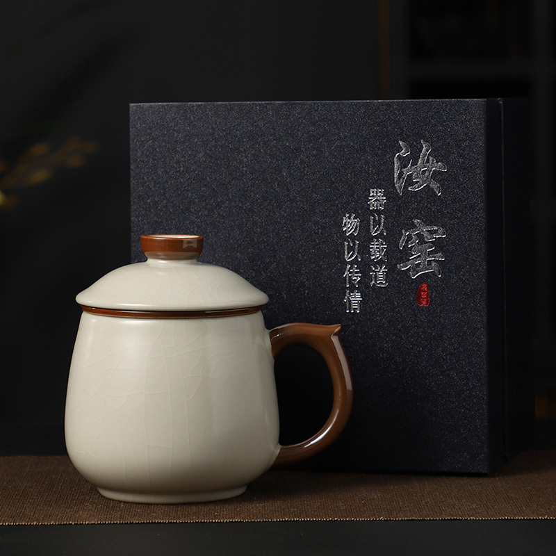 Hot recommended office ceramic cup with lid, tea and water separation tea cup (Huangru Fulu Cup 450ml)