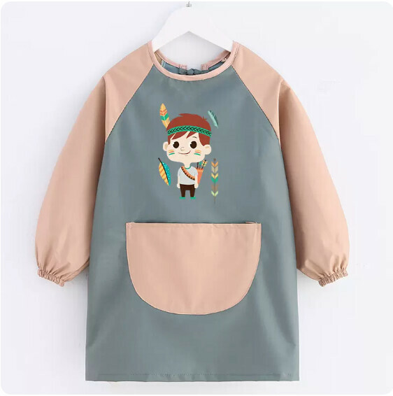 Hotly recommended children's apron [long-sleeved children's waterproof blue and pink indigenous male size 4-7 years old] [Specification: M size]