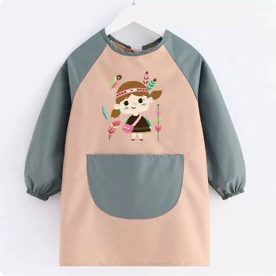 Hot recommended children's apron [long-sleeved children's waterproof powder with blue indigenous women's small size 2-4 years old] [Specification: S size]