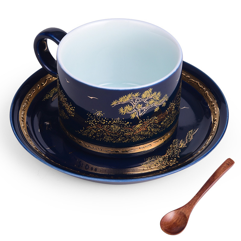 Highly recommended high-end exquisite enamel latte cup coffee cup set (green and red coffee cup - (ceramic liner))