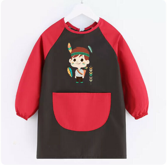 Hot recommended children's apron [long-sleeved children's waterproof black and red indigenous male small size 2-4 years old] [Specification: S size]