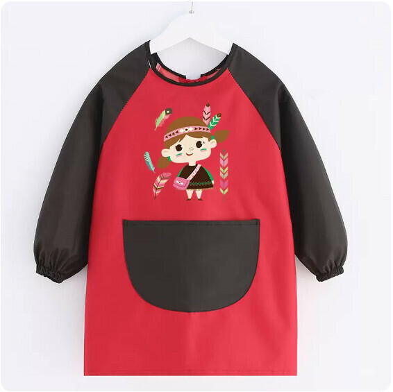 Popular children's apron [long-sleeved children's waterproof red and black indigenous women's small size 2-4 years old] [Specification: S size]