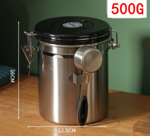 爆款不銹鋼儲存罐/密封罐-中號銀色密封罐1.5L【贈鋼勺】容量約500g