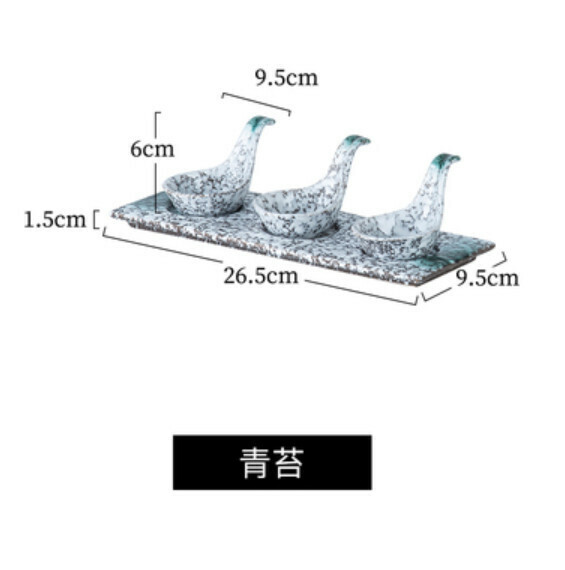 爆款陶瓷碟【勺狀小碟（3個裝帶陶瓷託盤）-青苔】 