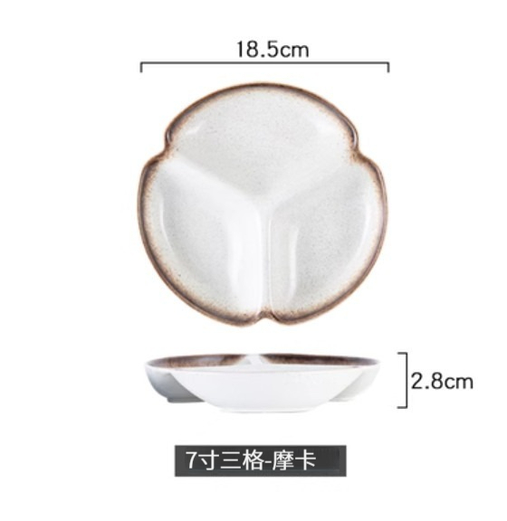 Popular ceramic plate [7-inch three-compartment-Mocha]