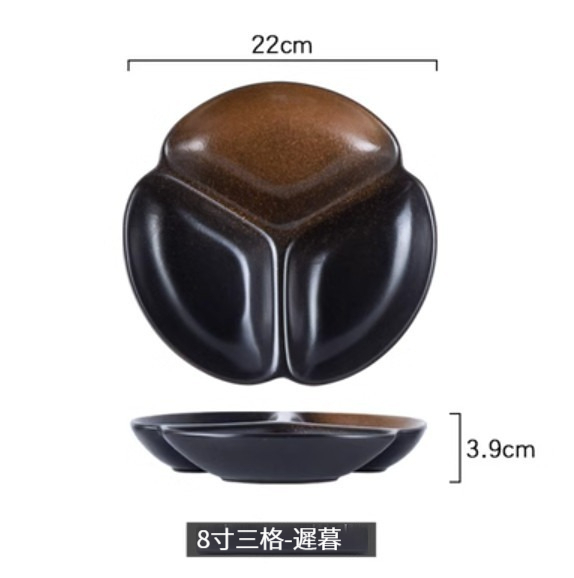 Popular ceramic plate [8-inch three-compartment-Chi Mu]