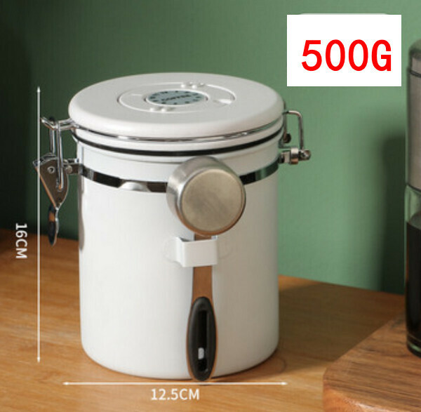 爆款不銹鋼儲存罐/密封罐-中號白色密封罐1.5L【贈鋼勺】容量約500g
