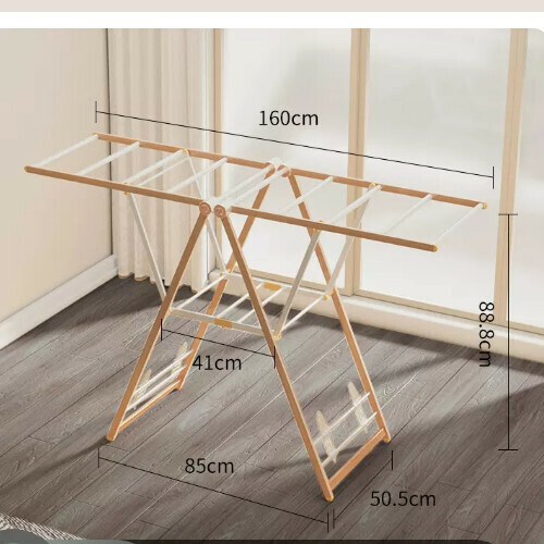 New clothes drying rack [1.6 meters aluminum alloy wood grain regular style - with shoe stretcher] Size: [Large]