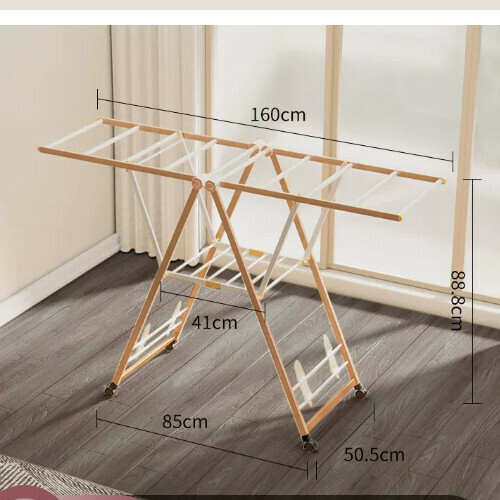 New clothes drying rack [1.6 meters aluminum alloy wood grain upgraded model - with universal rollers] Size: [Large]